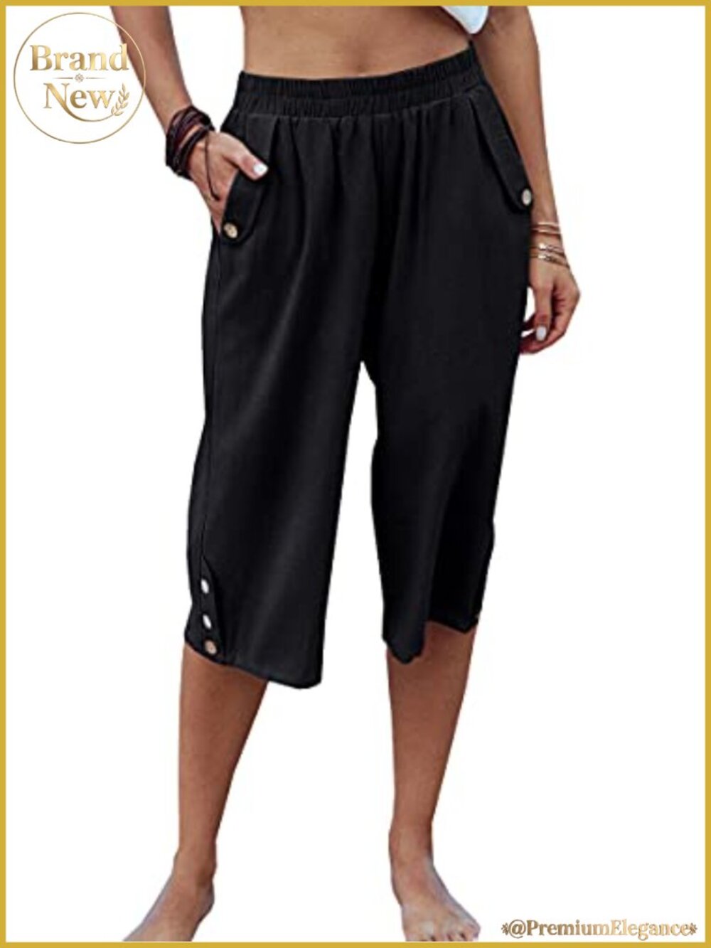 Women's Cotton Capri Harem Pants with Pockets Casual Loose Solid Yoga Trousers